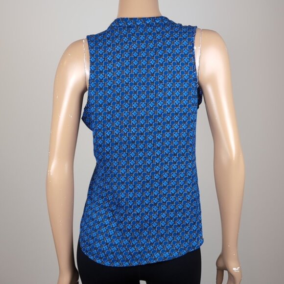 3/$20 Gilbert Geometric Sleeveless Top Notched Vneck Pleated Flowy Blouse - Picture 5 of 11